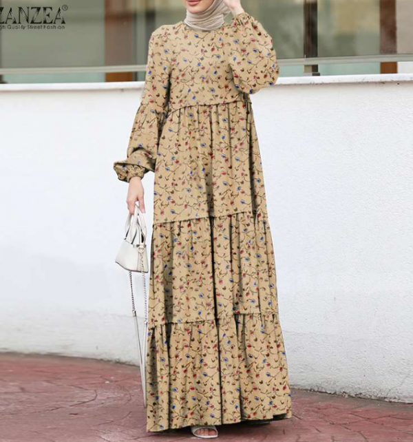 Gaun dengan tumpukan ruffle yang elegan